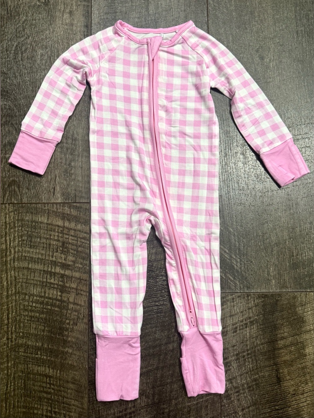 Bamboo Zipper Sleeper Pink and White Gingham Check Print size 0-3 m